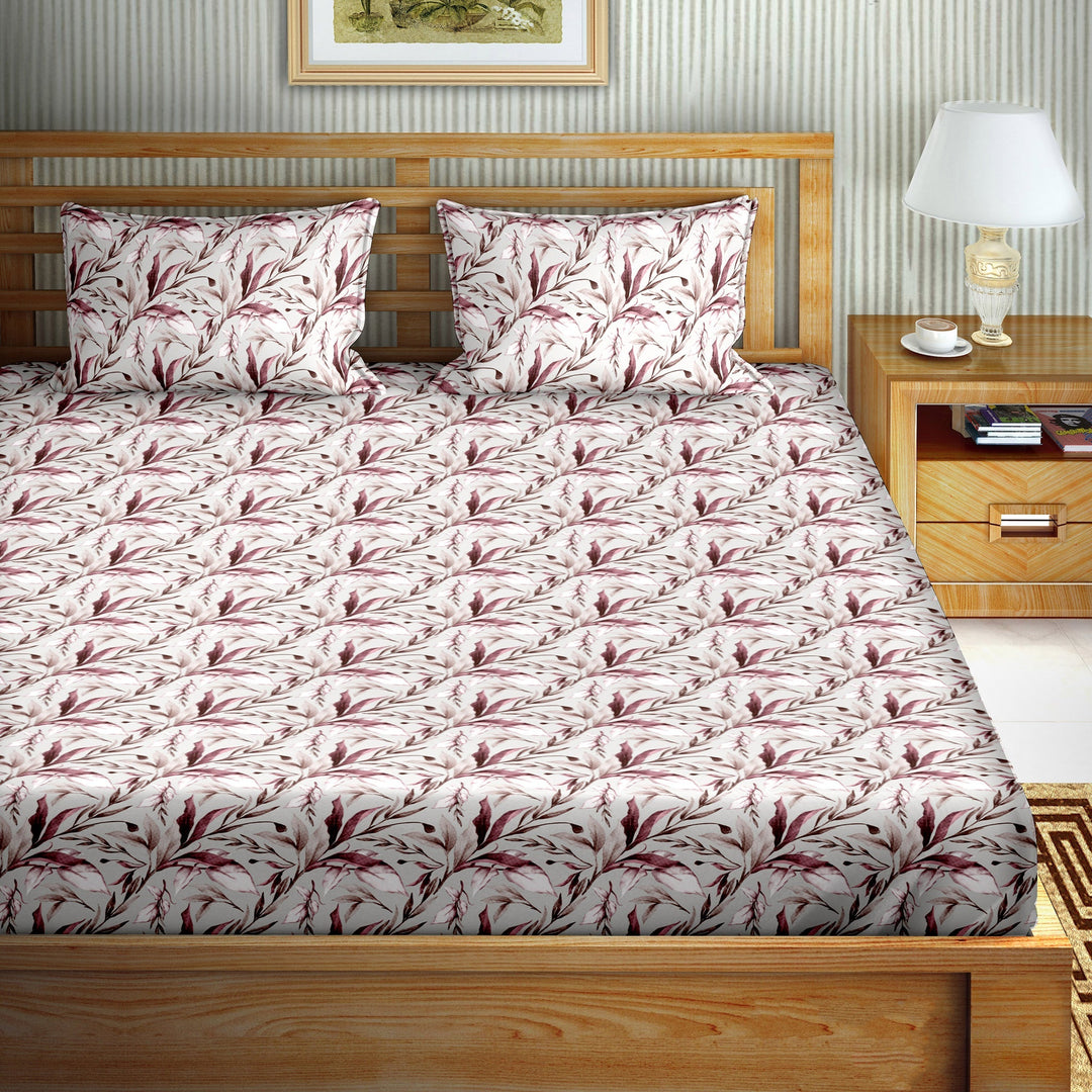 Double Bedsheet Cotton King Size with 2 Pillow Covers Floral Design Grey & Pink Colour - Stella Collection