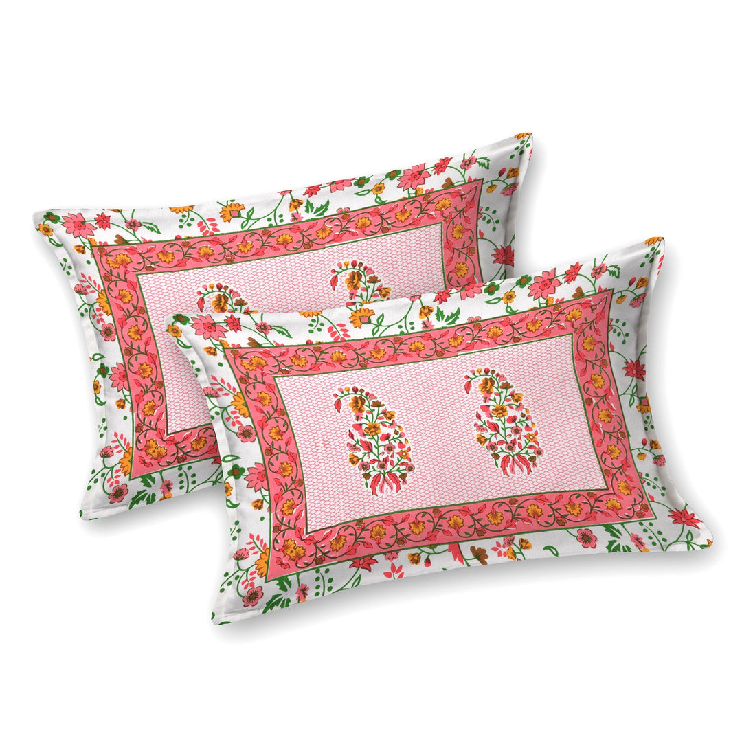 Bella Casa Fashion & Retail Ltd  90 X 108 Inch / Multi / Cotton Bella Casa Double Bedsheet Set Cotton King Size with 2 Pillow Covers  Floral Design Multi Colour - Ethnic Collection