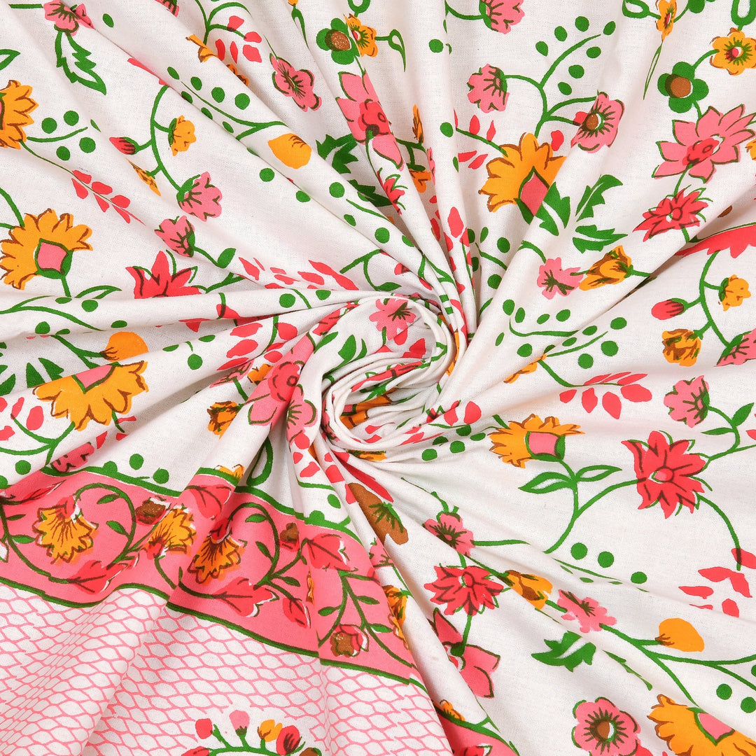 Bella Casa Fashion & Retail Ltd  90 X 108 Inch / Multi / Cotton Bella Casa Double Bedsheet Set Cotton King Size with 2 Pillow Covers  Floral Design Multi Colour - Ethnic Collection