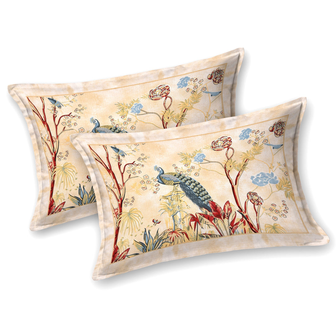 Bella Casa Fashion & Retail Ltd  90 X 108 Inch / Multi / Cotton Bella Casa Double King Size Bedsheet Set Cotton with 2 Pillow Covers Birds Design Multi Colour - Ethnic Collection