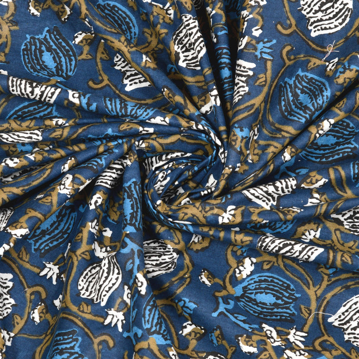 Bella Casa Fashion & Retail Ltd Bedding Set Cotton / KKR1001 / Blue 5 PC Bedding Set (1 Double Bedsheet with 2 Pillow Covers & 2 Single Dohar) Floral Design Cotton Blue Colour - Kalamkari Collection