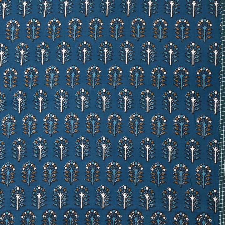 Bella Casa Fashion & Retail Ltd Bedding Set Cotton / KKR1001 / Blue 5 PC Bedding Set (1 Double Bedsheet with 2 Pillow Covers & 2 Single Dohar) Floral Design Cotton Blue Colour - Kalamkari Collection
