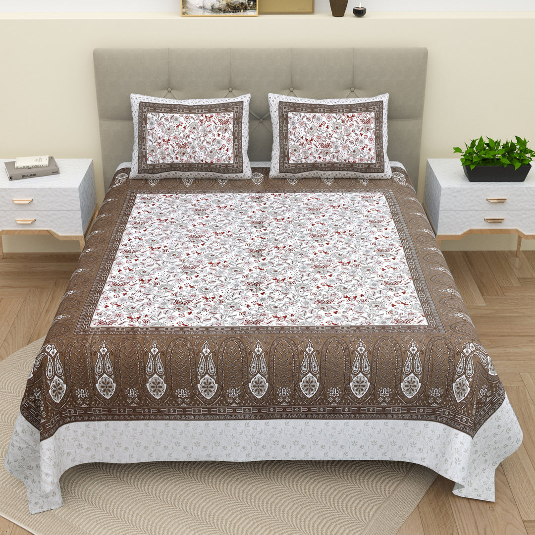 Bella Casa Fashion & Retail Ltd  BEDSHEET 108 X 108 Inch / Brown / 100 % Cotton Double Bedsheet Super King Size 100 % Cotton Abstract Brown Colour with 2 Pillow Covers - Vogue Collection