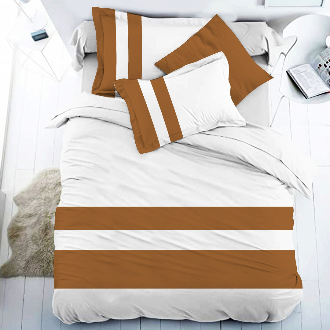 Bella Casa Fashion & Retail Ltd BEDSHEET 108 X 108 Inch / Cream & Brown / 100 % Premium Cotton Super King Size Double Bedsheet Set Premium Cotton with 2 Pillow Covers Digital Printed Cream & Brown Coloured - Heaven Stripe Collection