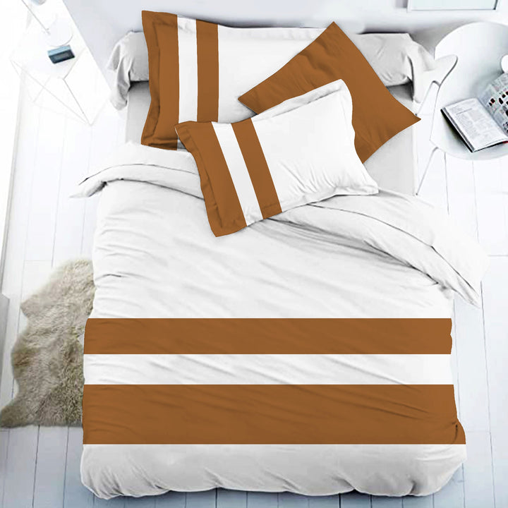 Bella Casa Fashion & Retail Ltd BEDSHEET 108 X 108 Inch / Cream & Brown / 100 % Premium Cotton Super King Size Double Bedsheet Set Premium Cotton with 2 Pillow Covers Digital Printed Cream & Brown Coloured - Heaven Stripe Collection