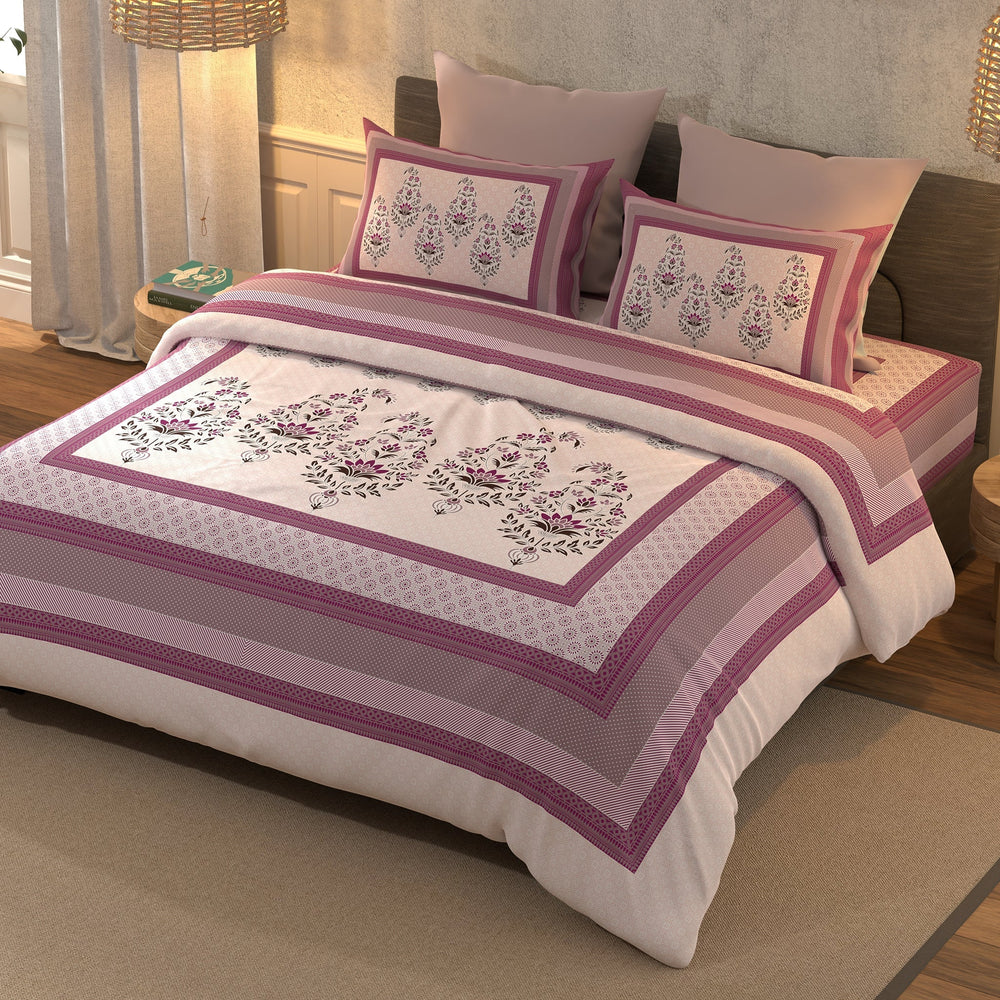 Bella Casa Fashion & Retail Ltd  BEDSHEET 108 X 108 Inch / Pink / 100 % Cotton Super King Size Bedsheet with 2 Pillow Covers 100 % Cottton Pink Colour - Amer Collection