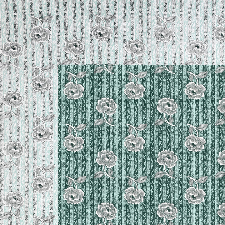 Bella Casa Fashion & Retail Ltd BEDSHEET 87 X 107 Inch / Green & Grey / Cotton Double King Size Bedsheet with 2 Pillow Covers Cotton Green & Grey Colour - Ethnic Collection
