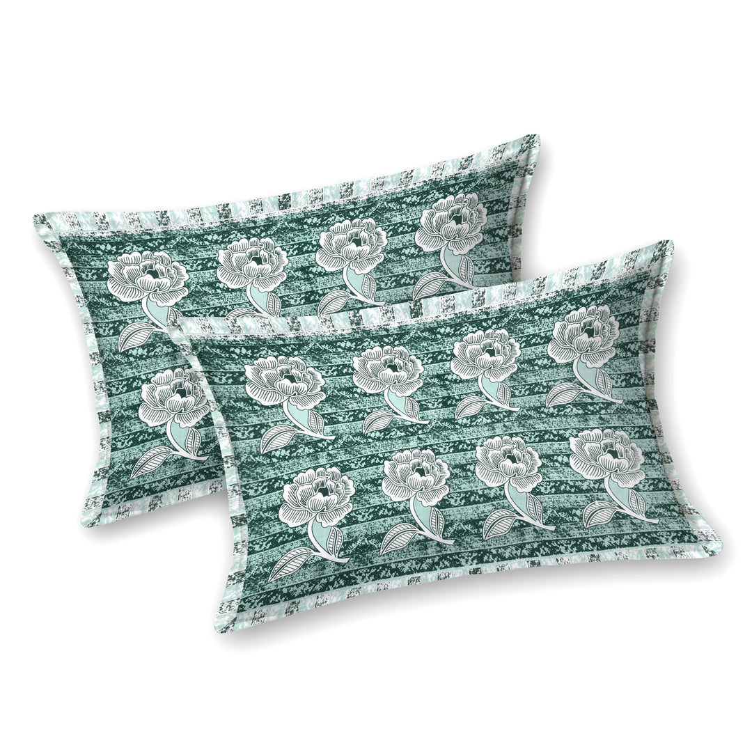 Bella Casa Fashion & Retail Ltd BEDSHEET 87 X 107 Inch / Green & Grey / Cotton Double King Size Bedsheet with 2 Pillow Covers Cotton Green & Grey Colour - Ethnic Collection