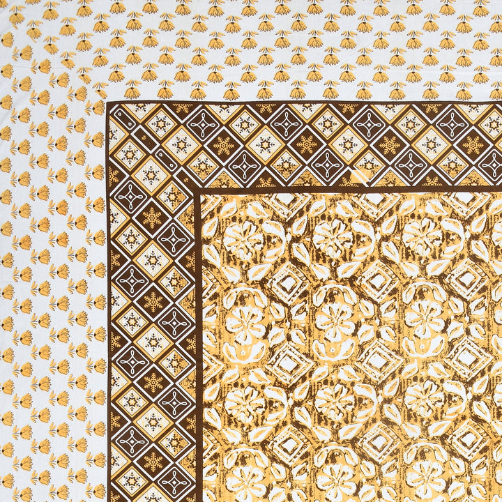 Bella Casa Fashion & Retail Ltd BEDSHEET 87 X 107 Inch / Yellow & Brown / Cotton Double King Size Bedsheet with 2 Pillow Covers Cotton Yellow & Brown Colour - Ethnic Collection