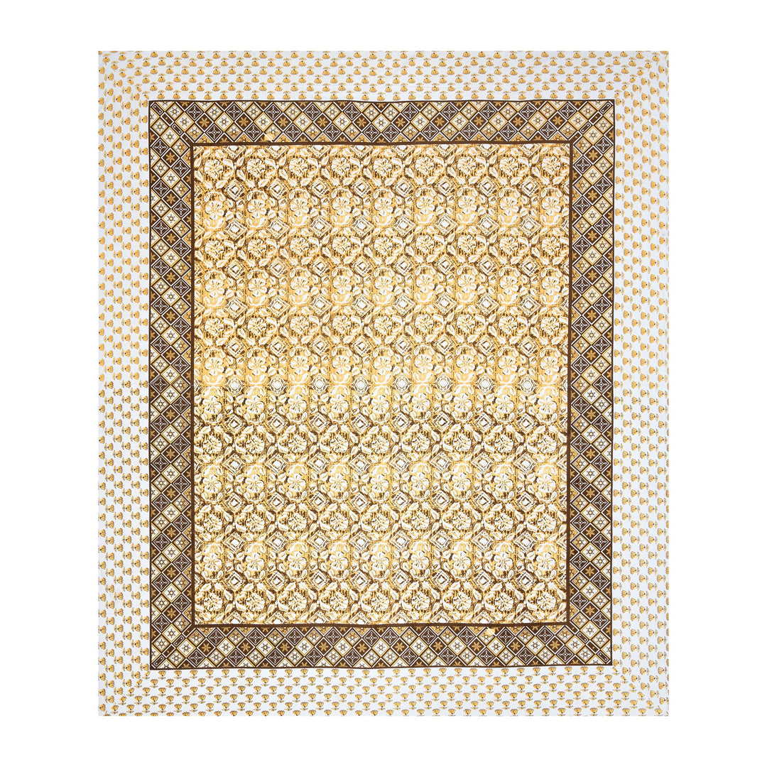 Bella Casa Fashion & Retail Ltd BEDSHEET 87 X 107 Inch / Yellow & Brown / Cotton Double King Size Bedsheet with 2 Pillow Covers Cotton Yellow & Brown Colour - Ethnic Collection
