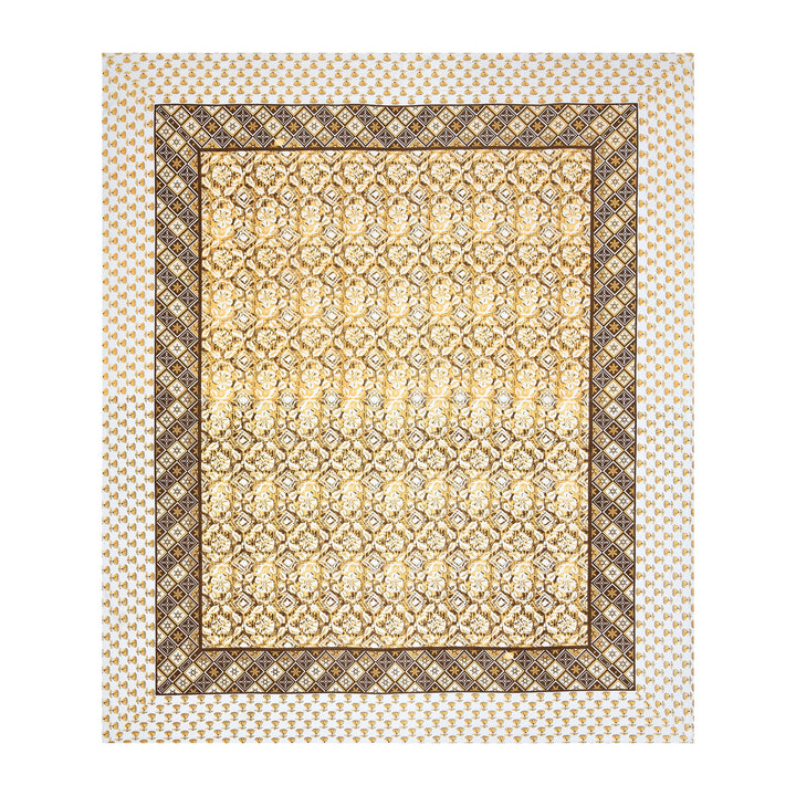 Bella Casa Fashion & Retail Ltd BEDSHEET 87 X 107 Inch / Yellow & Brown / Cotton Double King Size Bedsheet with 2 Pillow Covers Cotton Yellow & Brown Colour - Ethnic Collection