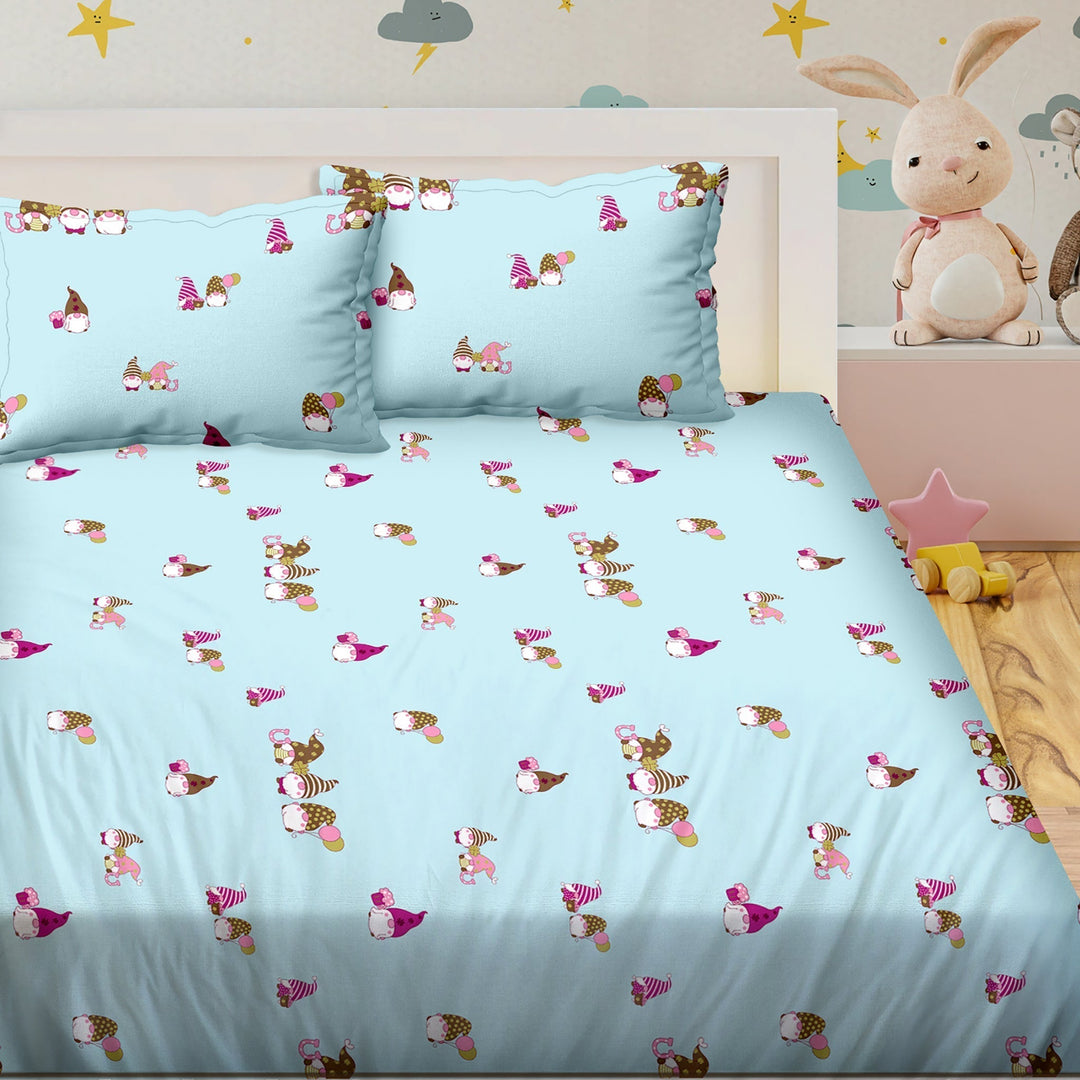 Bella Casa Fashion & Retail Ltd BEDSHEET 90 X 100 Inch / Blue / 100 % Pure Cotton Double Bedsheet with 2 Pillow Covers 100 % Cotton Sky Blue Colour- Kids Kingdom Collection