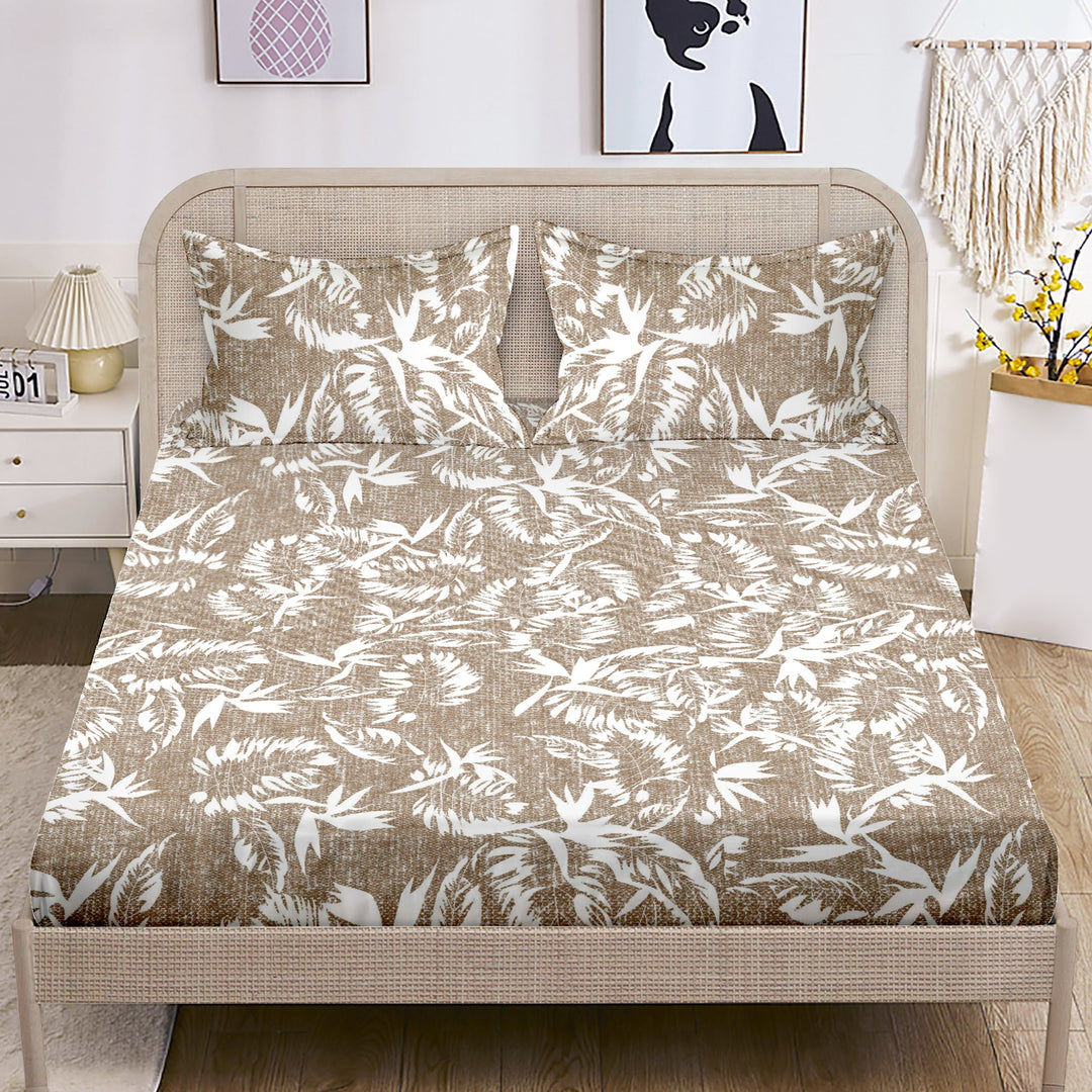 Bella Casa Fashion & Retail Ltd  BEDSHEET 90 X 100 Inch Double King Size Bedsheet with 2 Pillow Covers Cotton Floral Design Design Brown Colour - Sunshine Collection