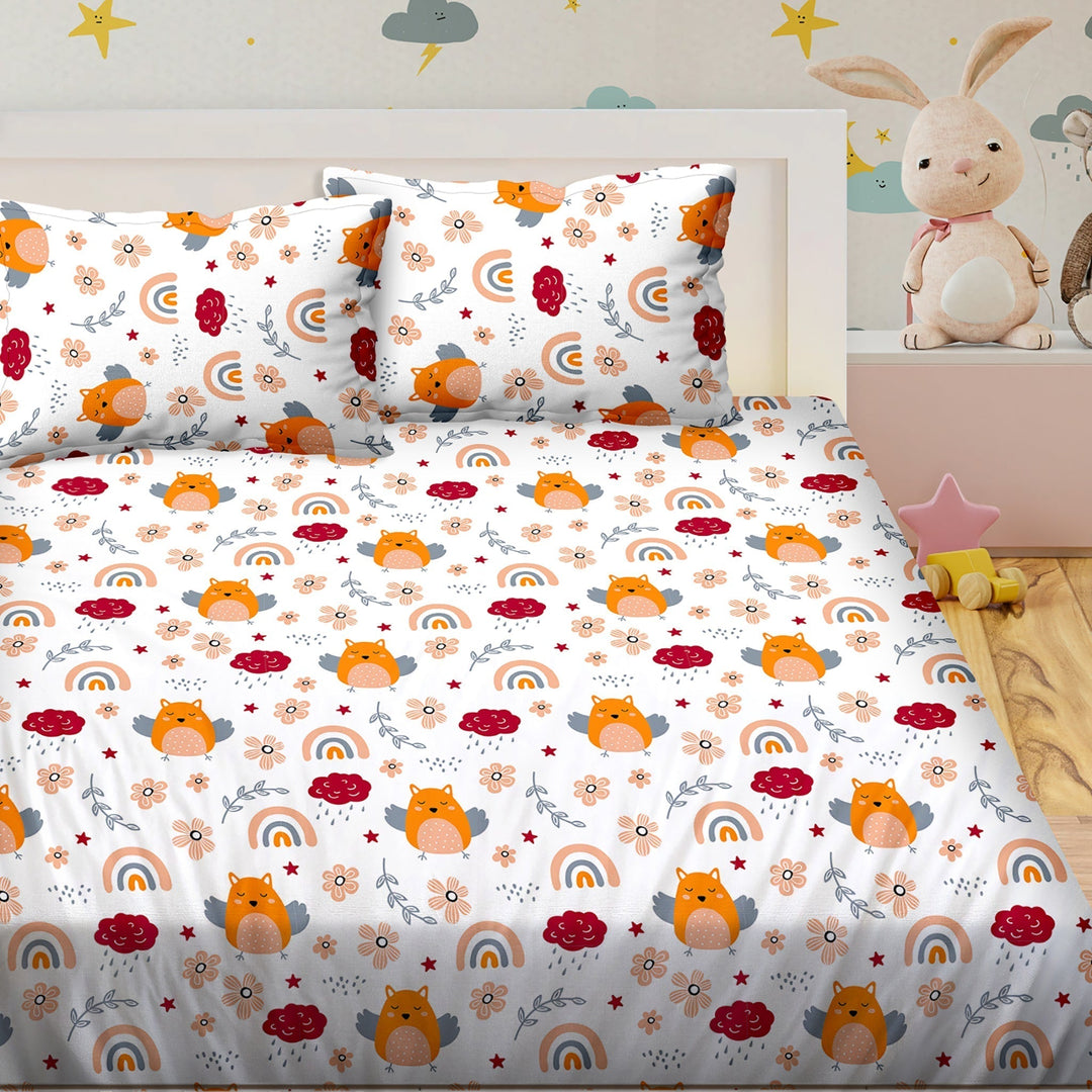 Bella Casa Fashion & Retail Ltd BEDSHEET 90 X 100 Inch / Orange / 100 % Pure Cotton Double Bedsheet with 2 Pillow Covers 100 % Cotton Orange Colour- Kids Kingdom Collection