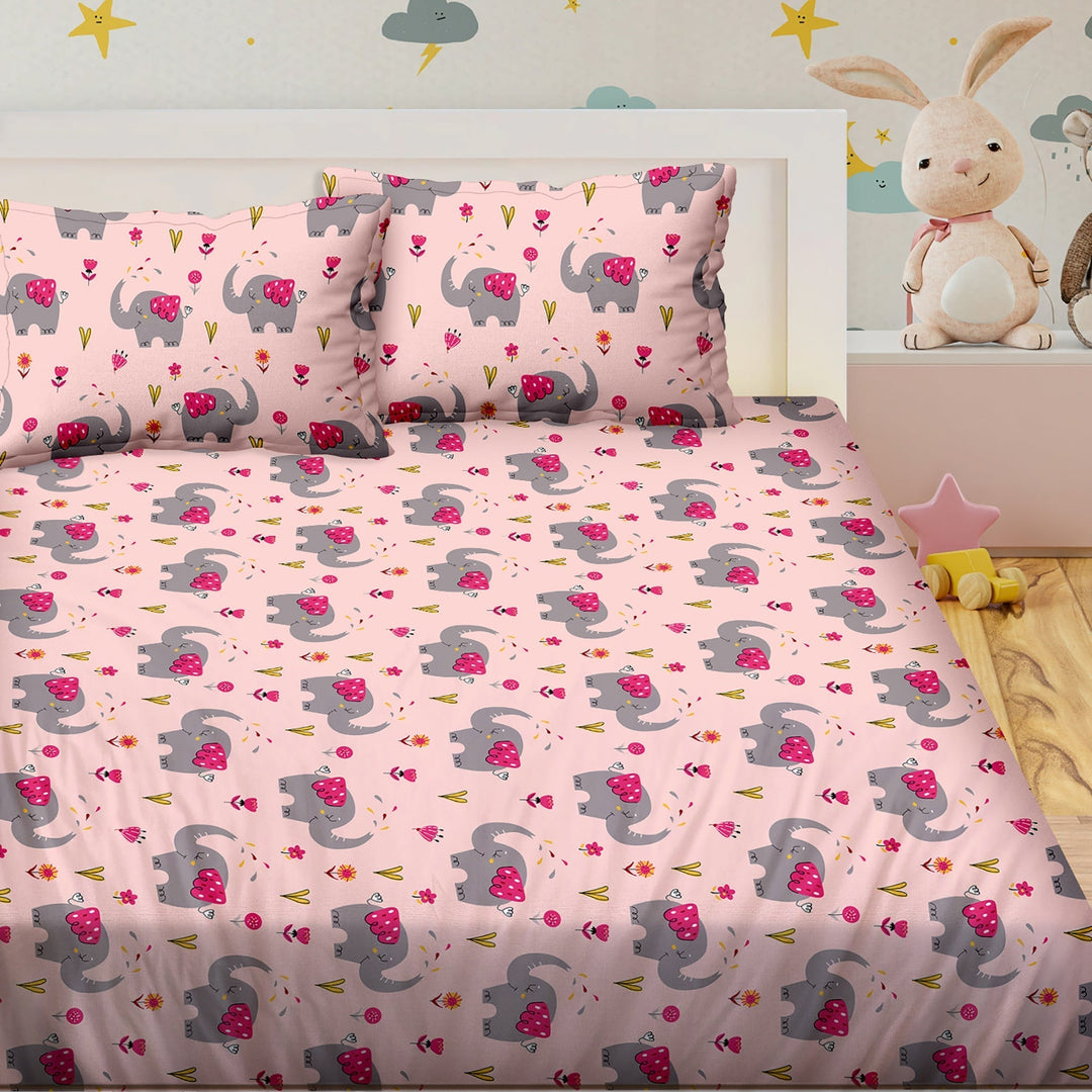 Bella Casa Fashion & Retail Ltd BEDSHEET 90 X 100 Inch / Pink / 100 % Pure Cotton Double Bedsheet with 2 Pillow Covers 100 % Cotton Pink Colour- Kids Kingdom Collection