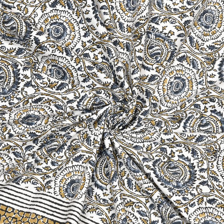 Bella Casa Fashion & Retail Ltd  BEDSHEET 90 X 108 Inch / Blue / Cotton Bella Casa Double Bedsheet Set Cotton King Size with 2 Pillow Covers  Floral Design Blue Colour - Ethnic Collection