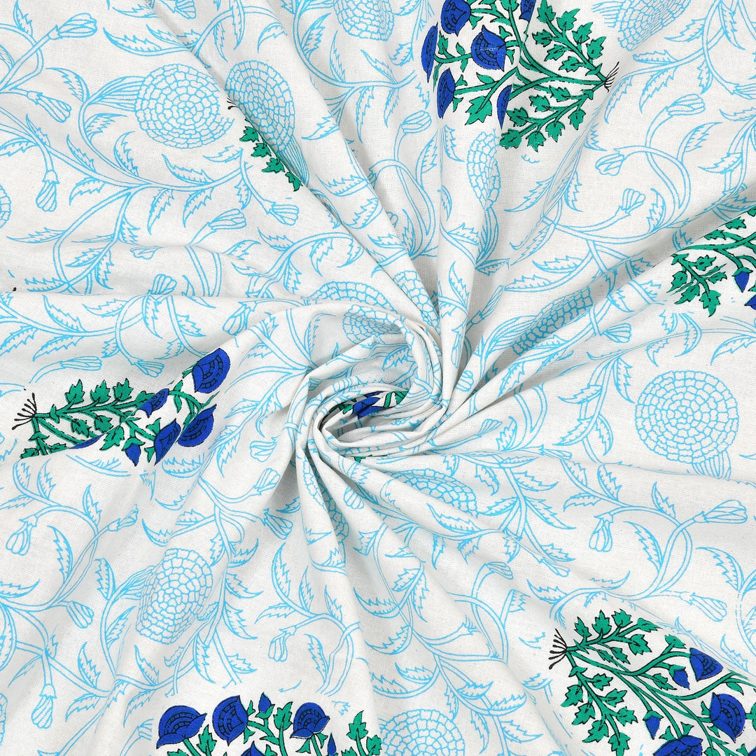 Bella Casa Fashion & Retail Ltd  BEDSHEET 90 X 108 Inch / Blue / Cotton Bella Casa Double Bedsheet Set Cotton King Size with 2 Pillow Covers  Floral Design Blue Colour - Ethnic Collection
