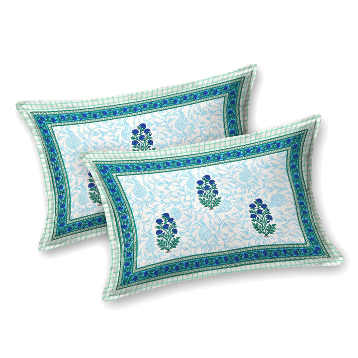 Bella Casa Fashion & Retail Ltd  BEDSHEET 90 X 108 Inch / Blue / Cotton Bella Casa Double Bedsheet Set Cotton King Size with 2 Pillow Covers  Floral Design Blue Colour - Ethnic Collection