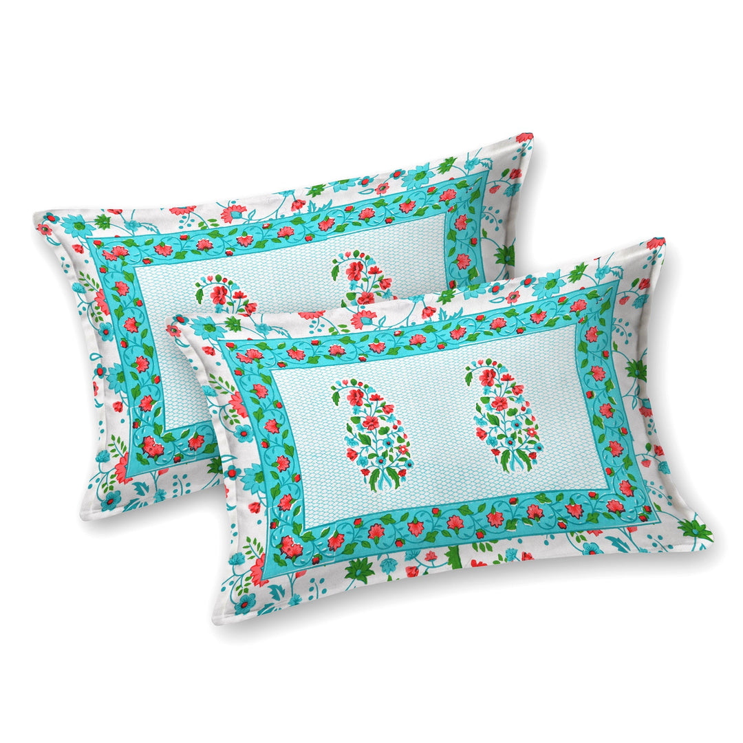 Bella Casa Fashion & Retail Ltd  BEDSHEET 90 X 108 Inch / Blue / Cotton Bella Casa Double Bedsheet Set Cotton King Size with 2 Pillow Covers  Floral Design Blue Colour - Ethnic Collection