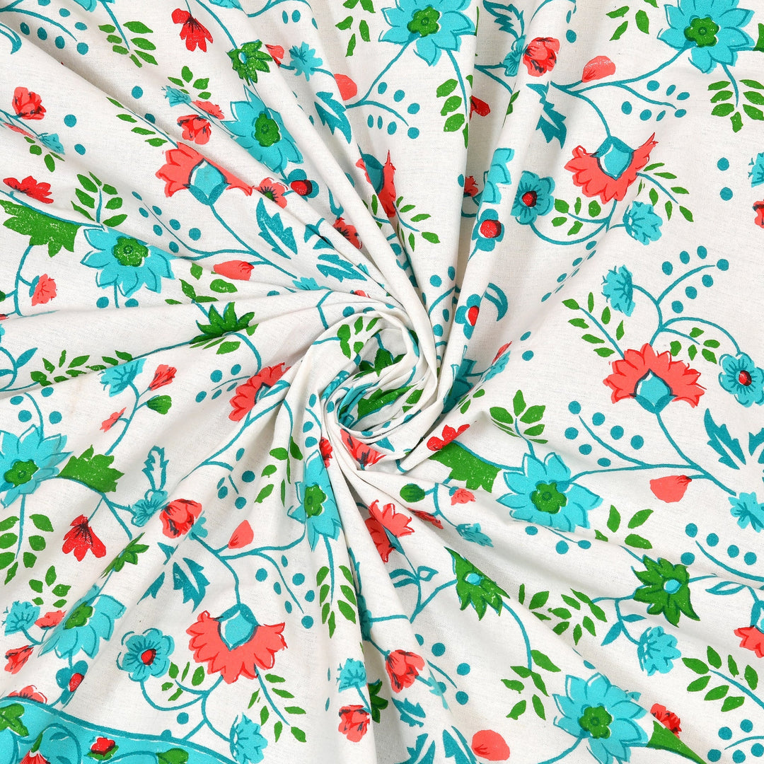Bella Casa Fashion & Retail Ltd  BEDSHEET 90 X 108 Inch / Blue / Cotton Bella Casa Double Bedsheet Set Cotton King Size with 2 Pillow Covers  Floral Design Blue Colour - Ethnic Collection