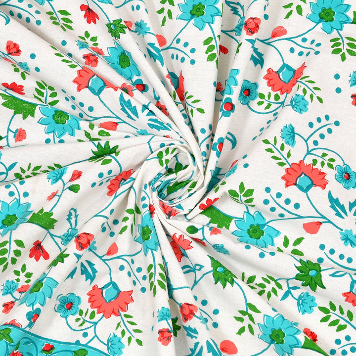 Bella Casa Fashion & Retail Ltd  BEDSHEET 90 X 108 Inch / Blue / Cotton Bella Casa Double Bedsheet Set Cotton King Size with 2 Pillow Covers  Floral Design Blue Colour - Ethnic Collection