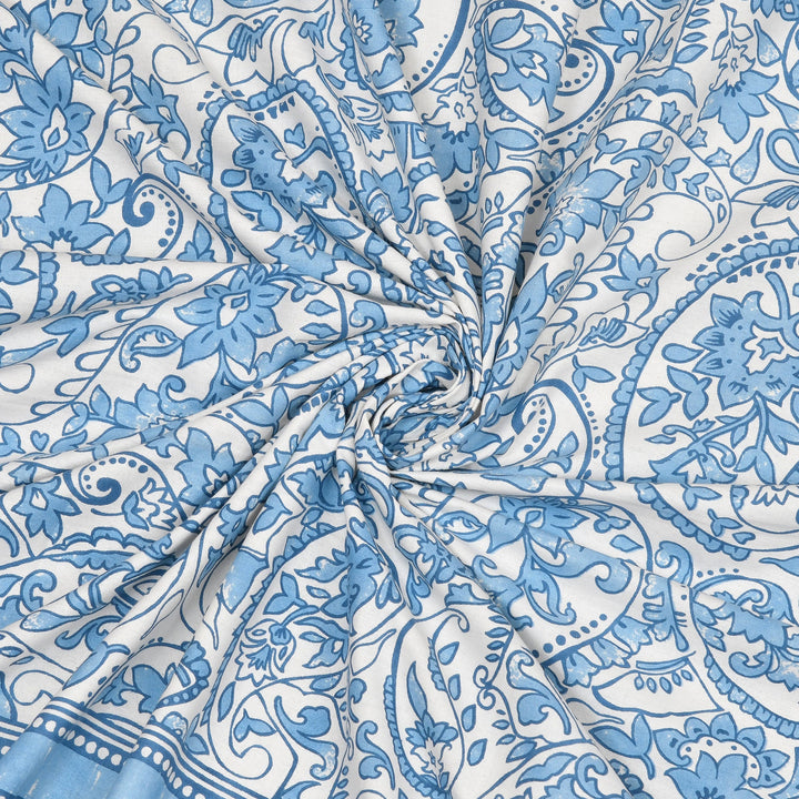 Bella Casa Fashion & Retail Ltd  BEDSHEET 90 X 108 Inch / Blue / Cotton Bella Casa Double Bedsheet Set Cotton King Size with 2 Pillow Covers  Floral Design Blue Colour - Ethnic Collection