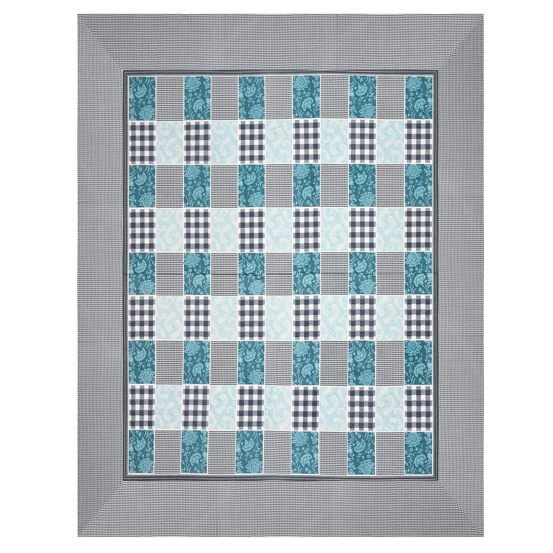 Bella Casa Fashion & Retail Ltd  BEDSHEET 90 X 108 Inch / Blue / Cotton Bella Casa Double King Size Bedsheet Set Cotton with 2 Pillow Covers Check Design Blue Colour - Ethnic Collection
