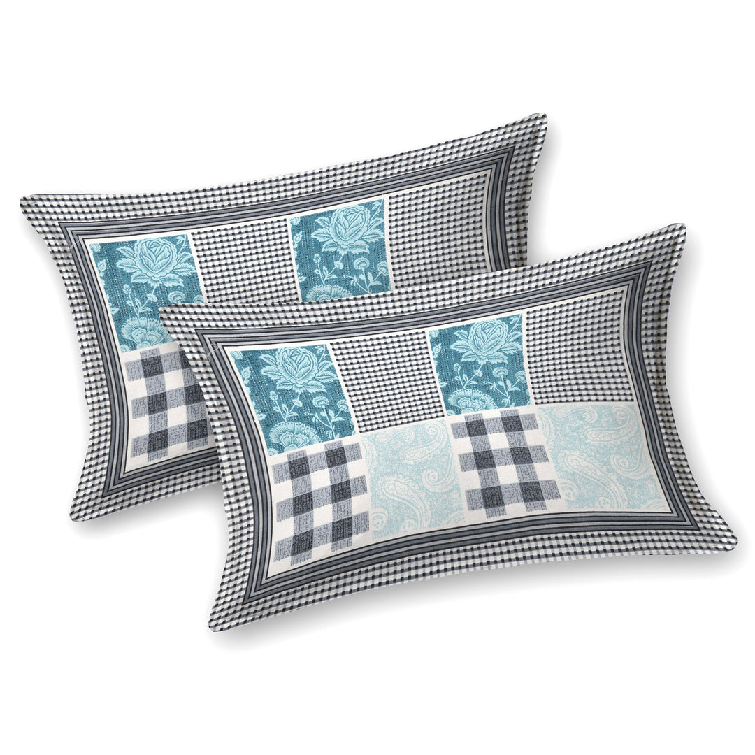 Bella Casa Fashion & Retail Ltd  BEDSHEET 90 X 108 Inch / Blue / Cotton Bella Casa Double King Size Bedsheet Set Cotton with 2 Pillow Covers Check Design Blue Colour - Ethnic Collection