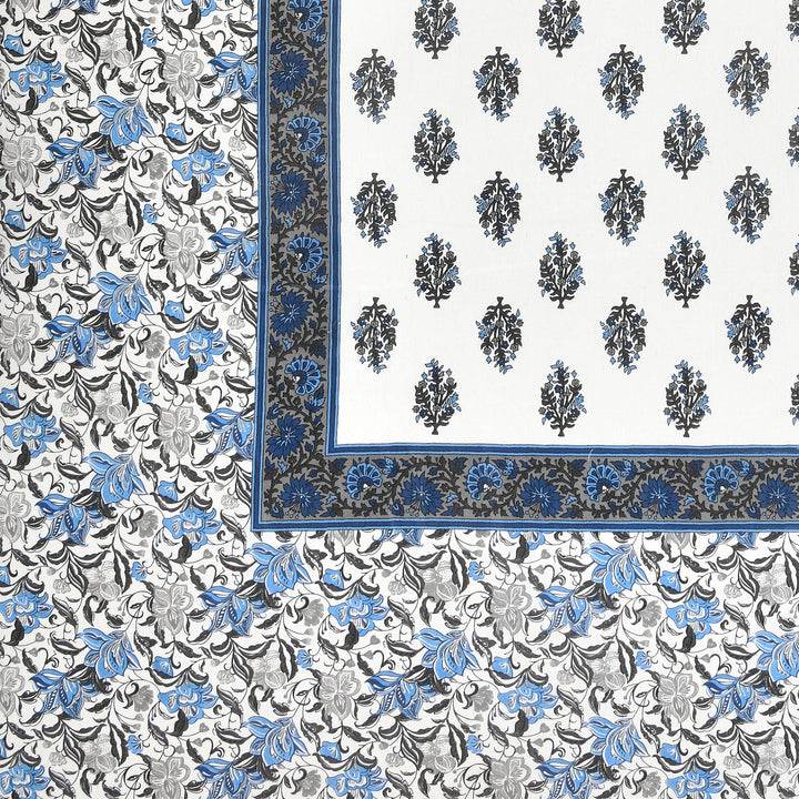 Bella Casa Fashion & Retail Ltd BEDSHEET 90 X 108 Inch / Blue / Cotton Bella Casa Double King Size Bedsheet Set Cotton with 2 Pillow Covers Floral Design Blue Colour - Ethnic Collection