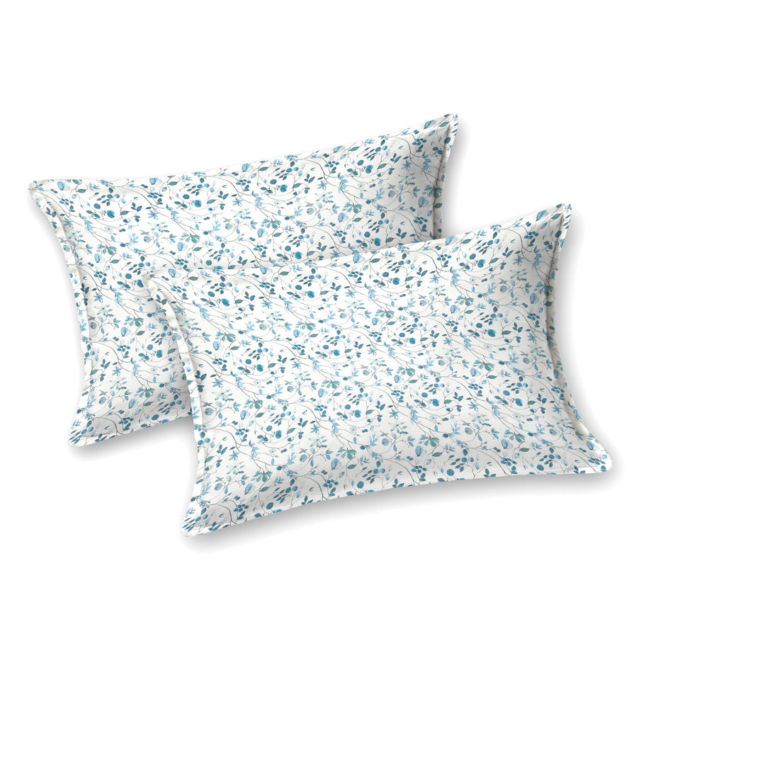 Double Bedsheet Cotton King Size with 2 Pillow Covers Floral Design Blue Colour - Stella Collection