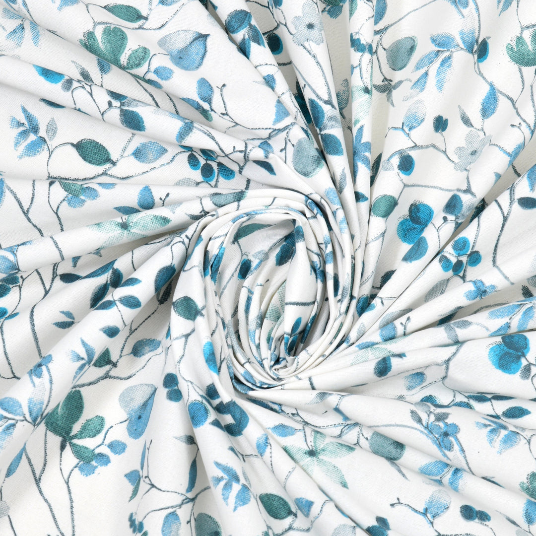 Double Bedsheet Cotton King Size with 2 Pillow Covers Floral Design Blue Colour - Stella Collection