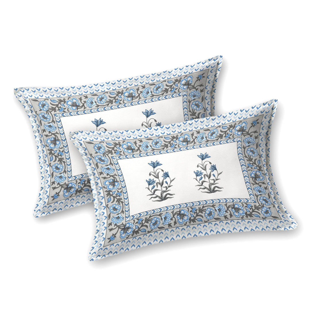 Bella Casa Fashion & Retail Ltd BEDSHEET 90 X 108 Inch / Blue / Cotton Double King Size Bedsheet Set Cotton with 2 Pillow Covers Floral Design Blue Colour - Ethnic Collection