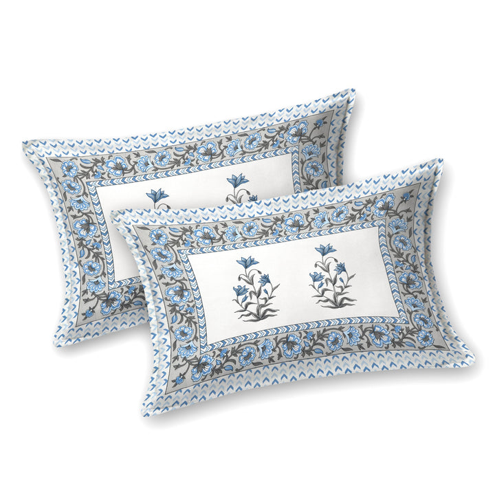 Bella Casa Fashion & Retail Ltd BEDSHEET 90 X 108 Inch / Blue / Cotton Double King Size Bedsheet Set Cotton with 2 Pillow Covers Floral Design Blue Colour - Ethnic Collection