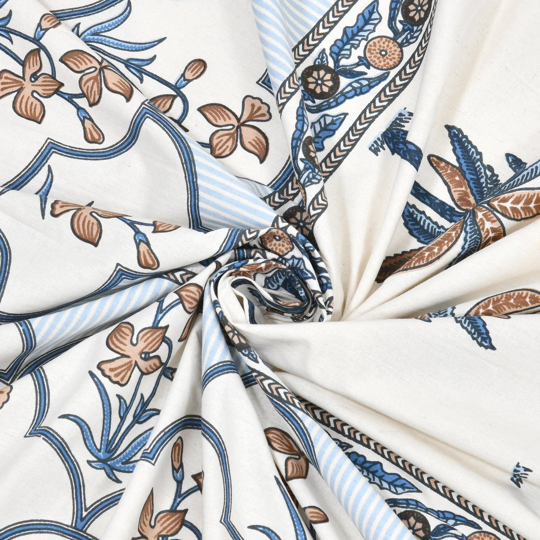 Bella Casa Fashion & Retail Ltd BEDSHEET 90 X 108 Inch / Blue / Cotton Double King Size Bedsheet Set Cotton with 2 Pillow Covers Floral Design Blue Colour - Ethnic Collection