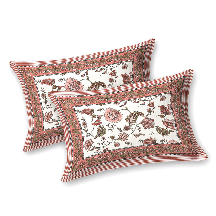 Bella Casa Fashion & Retail Ltd  BEDSHEET 90 X 108 Inch / Brown / Cotton Bella Casa Double Bedsheet Set Cotton King Size with 2 Pillow Covers  Floral Design Brown Colour - Ethnic Collection
