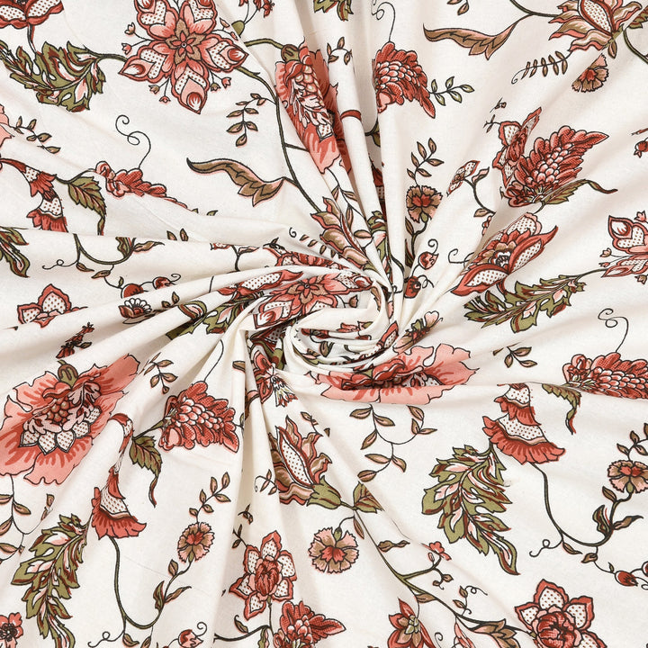 Bella Casa Fashion & Retail Ltd  BEDSHEET 90 X 108 Inch / Brown / Cotton Bella Casa Double Bedsheet Set Cotton King Size with 2 Pillow Covers  Floral Design Brown Colour - Ethnic Collection
