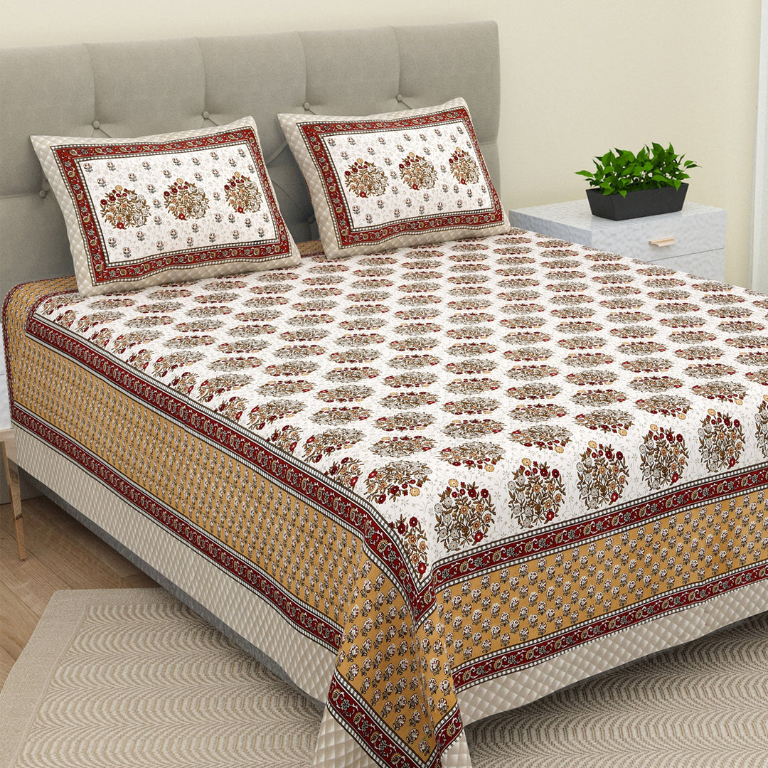 Bella Casa Fashion & Retail Ltd  BEDSHEET 90 X 108 Inch / Brown / Cotton Double King Size Bedsheet Set Cotton with 2 Pillow Covers Floral Design Brown Colour - Ethnic Collection