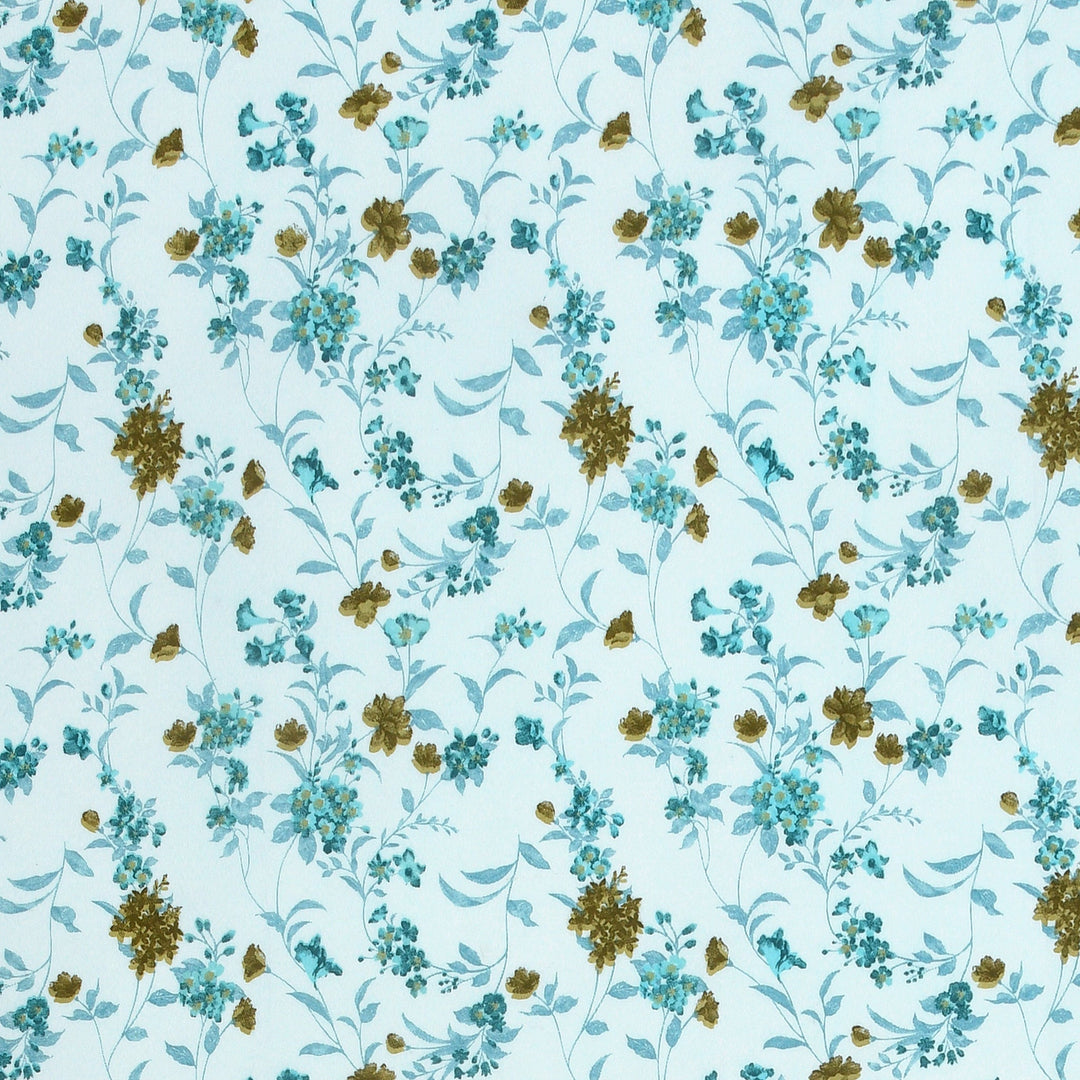 Double Bedsheet Cotton King Size with 2 Pillow Covers Floral Design Cyan Colour - Stella Collection
