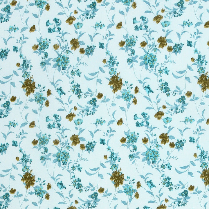 Double Bedsheet Cotton King Size with 2 Pillow Covers Floral Design Cyan Colour - Stella Collection