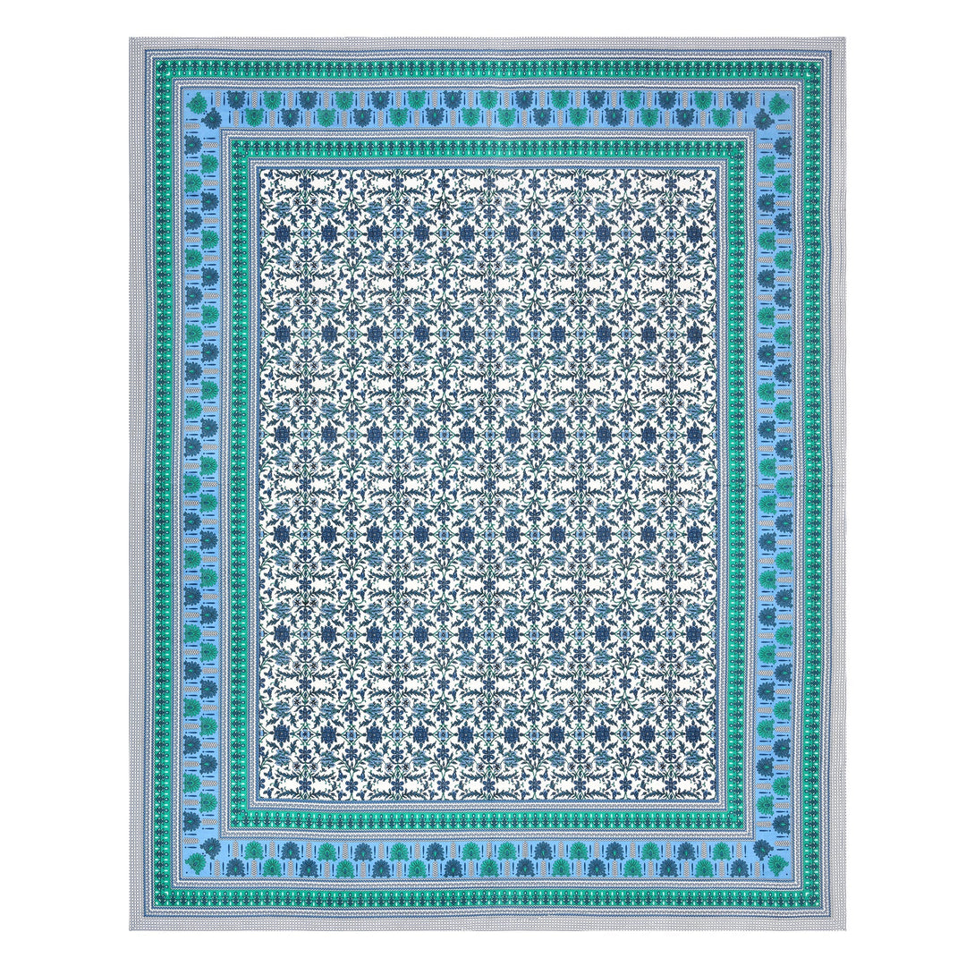 Bella Casa Fashion & Retail Ltd BEDSHEET 90 X 108 Inch / Green & Blue / Cotton Bella Casa Double King Size Bedsheet Set Cotton with 2 Pillow Covers Floral Design Green & Blue Colour - Ethnic Collection
