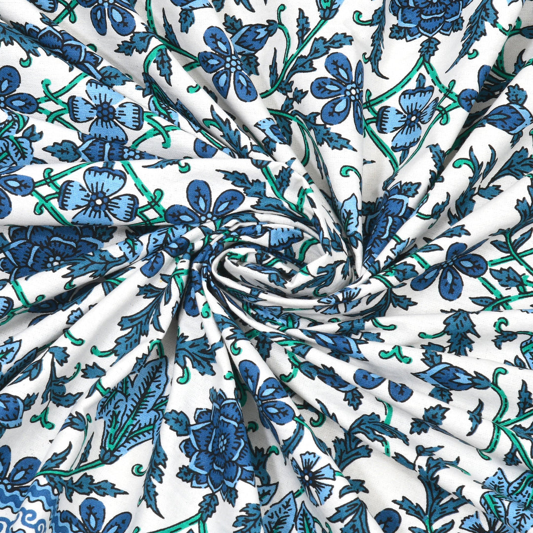 Bella Casa Fashion & Retail Ltd BEDSHEET 90 X 108 Inch / Green & Blue / Cotton Bella Casa Double King Size Bedsheet Set Cotton with 2 Pillow Covers Floral Design Green & Blue Colour - Ethnic Collection