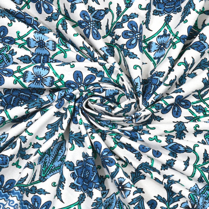 Bella Casa Fashion & Retail Ltd BEDSHEET 90 X 108 Inch / Green & Blue / Cotton Bella Casa Double King Size Bedsheet Set Cotton with 2 Pillow Covers Floral Design Green & Blue Colour - Ethnic Collection