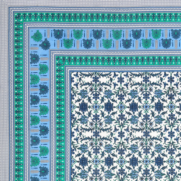 Bella Casa Fashion & Retail Ltd BEDSHEET 90 X 108 Inch / Green & Blue / Cotton Bella Casa Double King Size Bedsheet Set Cotton with 2 Pillow Covers Floral Design Green & Blue Colour - Ethnic Collection