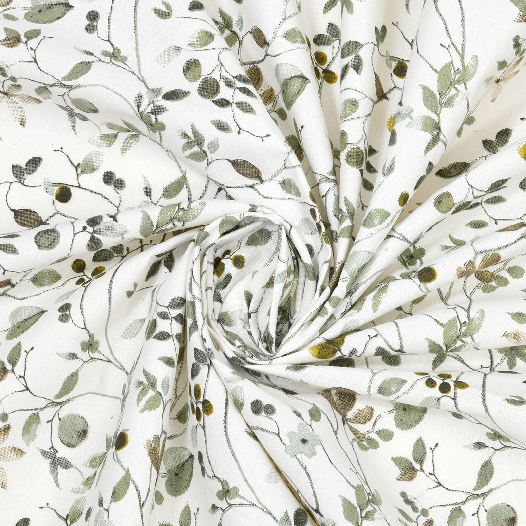 Double Bedsheet Cotton King Size with 2 Pillow Covers Floral Design Green Colour - Stella Collection