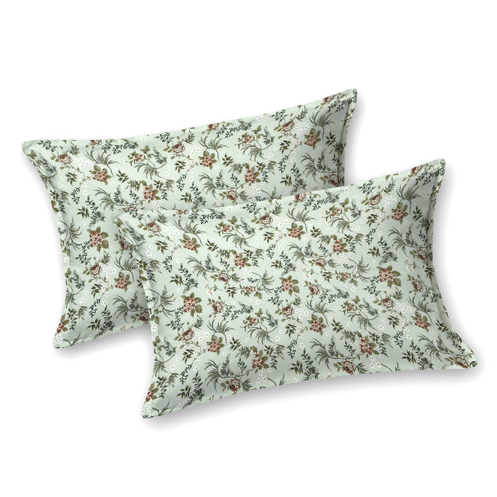 Double Bedsheet Cotton King Size with 2 Pillow Covers Floral Design Green Colour - Stella Collection