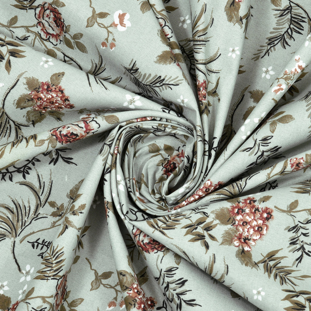 Double Bedsheet Cotton King Size with 2 Pillow Covers Floral Design Green Colour - Stella Collection