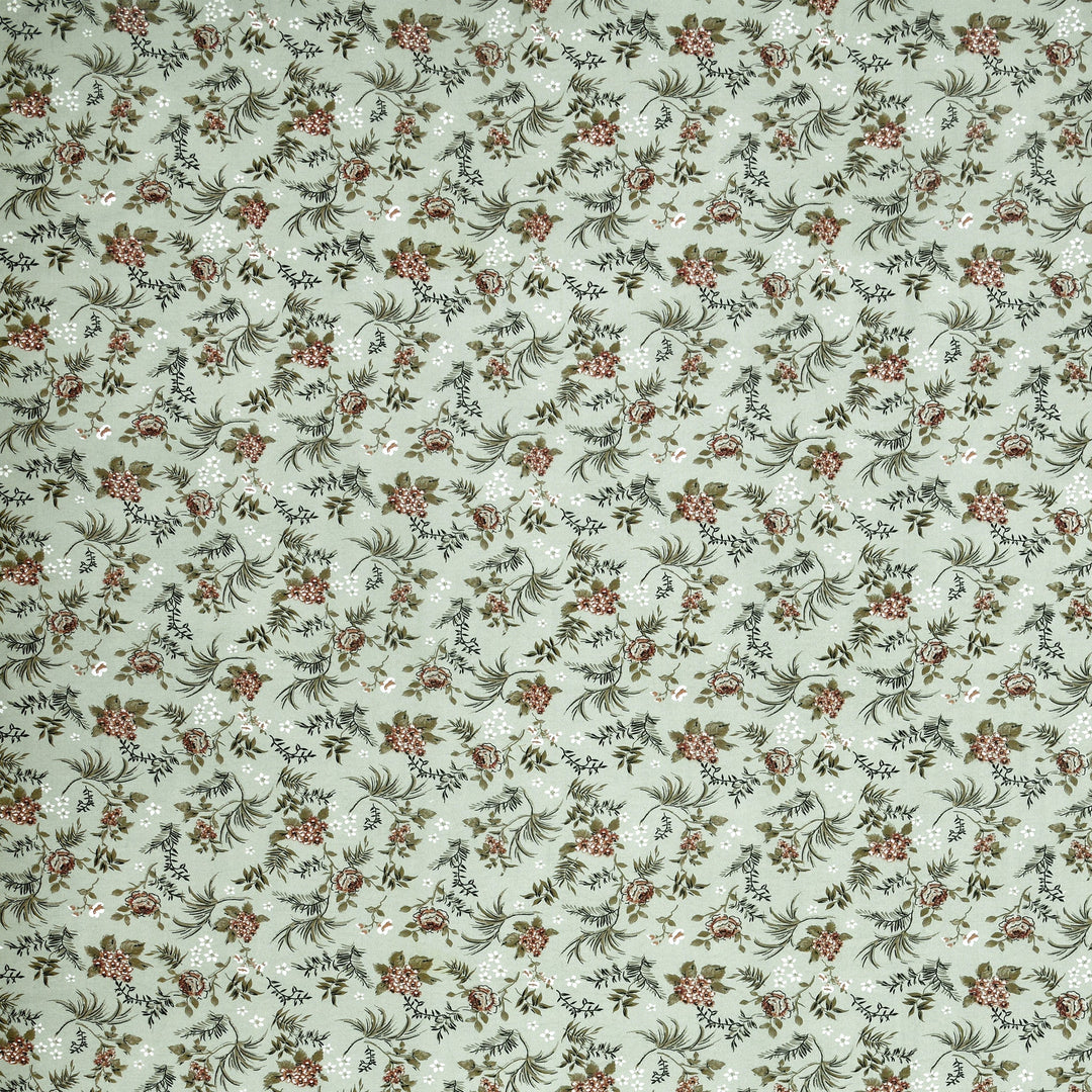 Double Bedsheet Cotton King Size with 2 Pillow Covers Floral Design Green Colour - Stella Collection