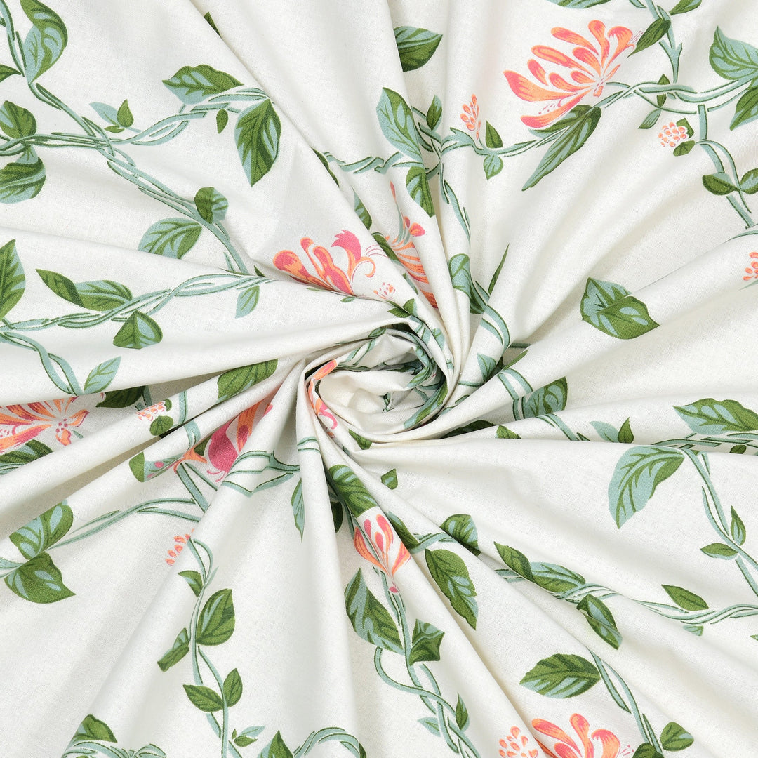 Bella Casa Fashion & Retail Ltd BEDSHEET 90 X 108 Inch / Green & Off White / Cotton Double King Size Bedsheet Set Cotton with 2 Pillow Covers Motifs Design Green & Off White Colour - Heritage Collection