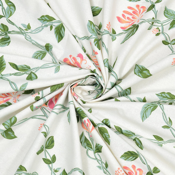 Bella Casa Fashion & Retail Ltd BEDSHEET 90 X 108 Inch / Green & Off White / Cotton Double King Size Bedsheet Set Cotton with 2 Pillow Covers Motifs Design Green & Off White Colour - Heritage Collection