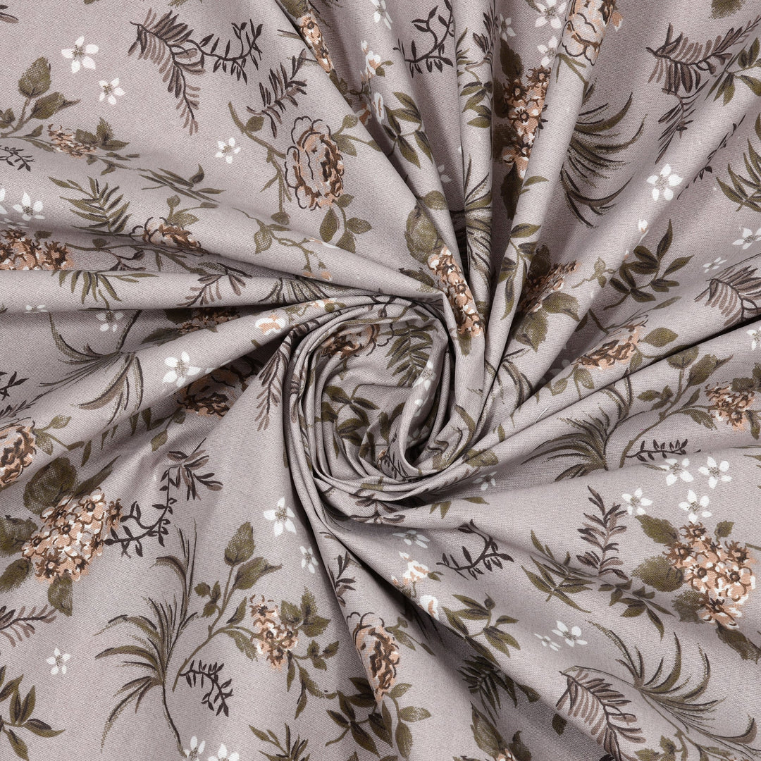 Double Bedsheet Cotton King Size with 2 Pillow Covers Floral Design Grey Colour - Stella Collection